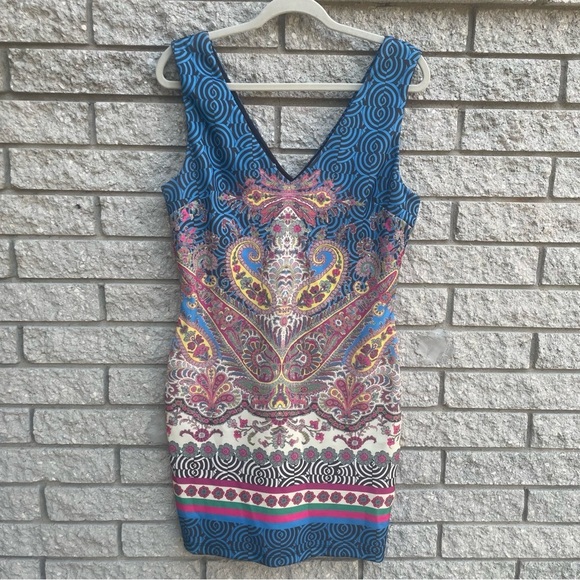 Bebe Deja Vu Paisley Boho Print Sheath Dress Women's Size Large - Picture 2 of 7